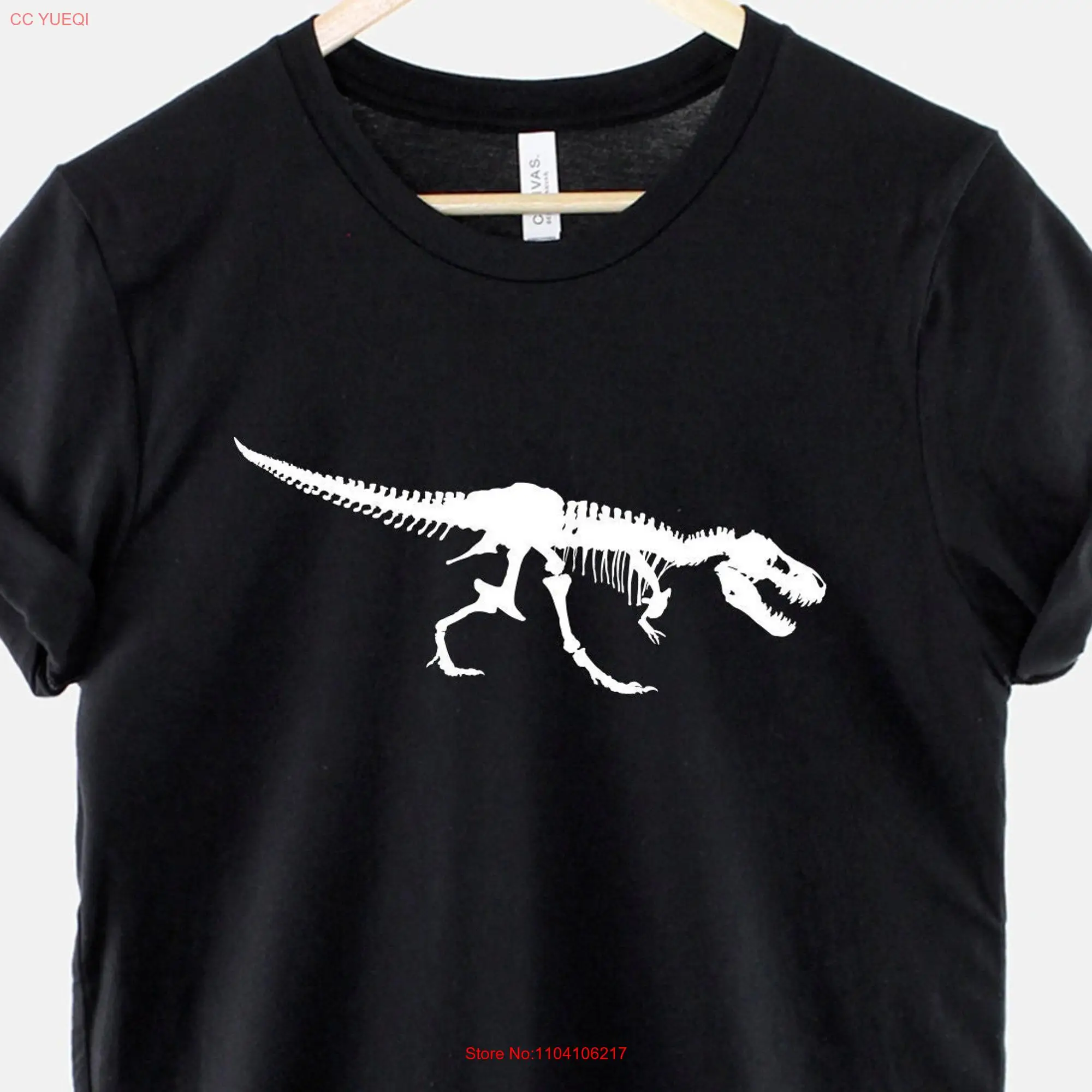 T Rex Skeleton Shirt Tyrannosaurus Dinosaur PrinT Black long or short sleeves