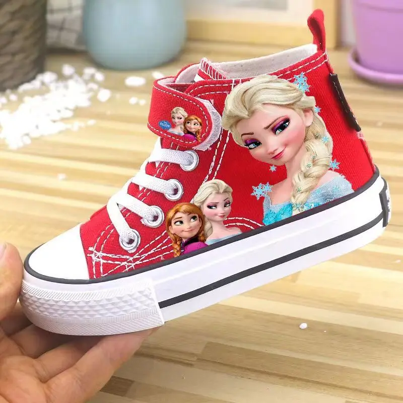 Disney New Girls Kids Canvas Shoes Children Cartoon Canvas Shoes Frozen Student Flat Non-Slip Sneakers Girls Princess Shoes