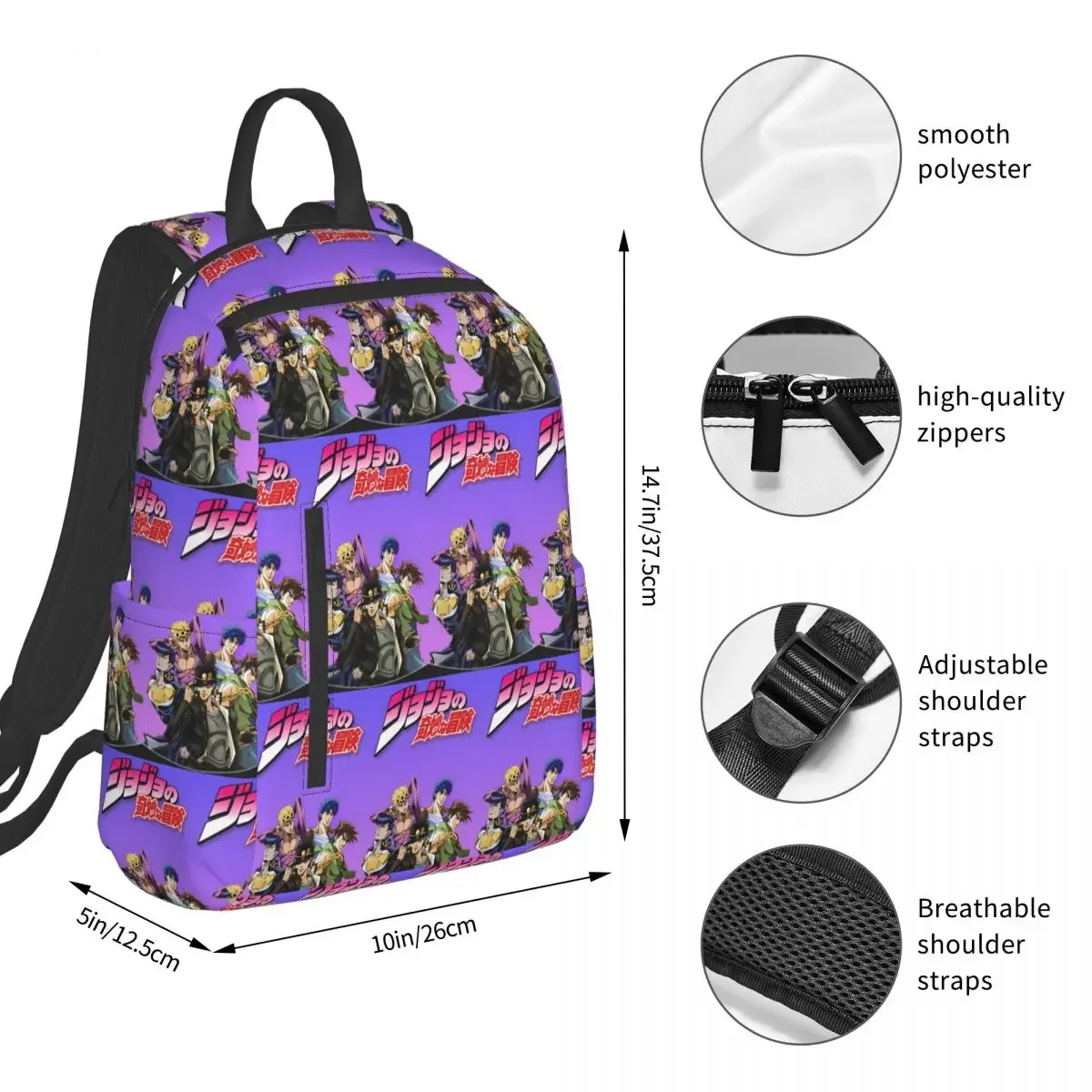 Jojo Bizarre Adventure Anime Cartoon Backpack Student BookBag Kids School Bag Laptop Shoulder Bags Men Women