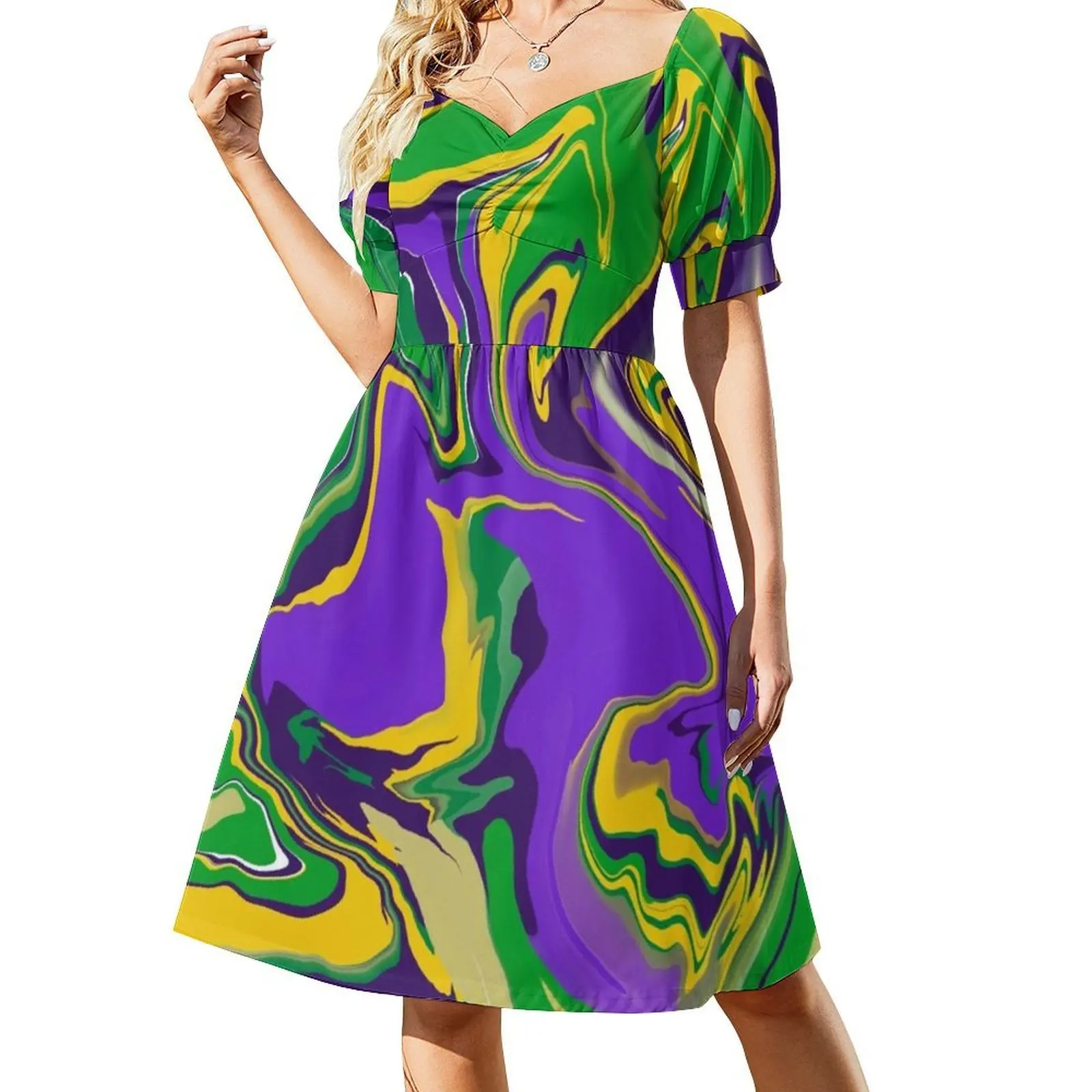 Mardi gras mármore redemoinho padrão feminino streetwear vestido de festa na moda impressão clube roupas para feminino mguyer mardi gras mardi