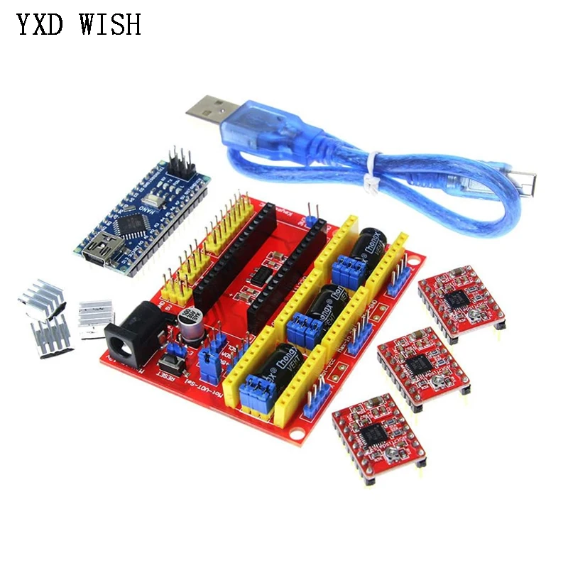 CNC Shield V4 Engraving machine 3D Printer + For Nano 3.0 with USB cable+3pcs A4988 / DRV8825 Reprap Stepper Drivers Set