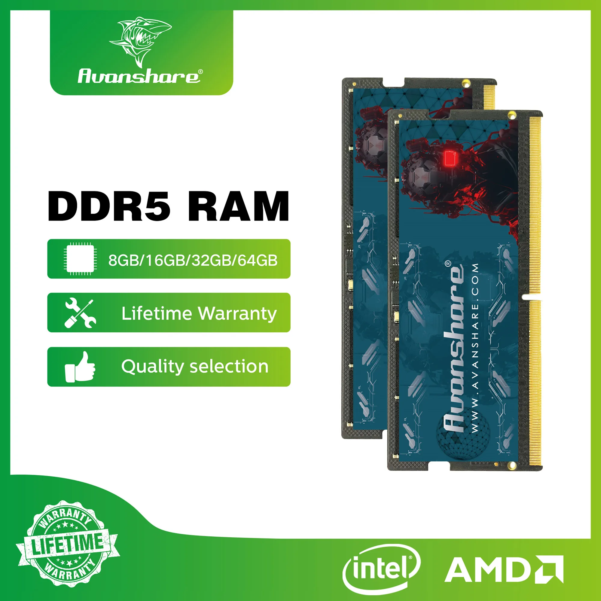 

2Pcs Avanshare Ram Memory DDR5 32G 16GB 8GB 4800MHz 5600Mhz Sodimm For DDR5 Notebook Laptop Computer High Performance Memoria