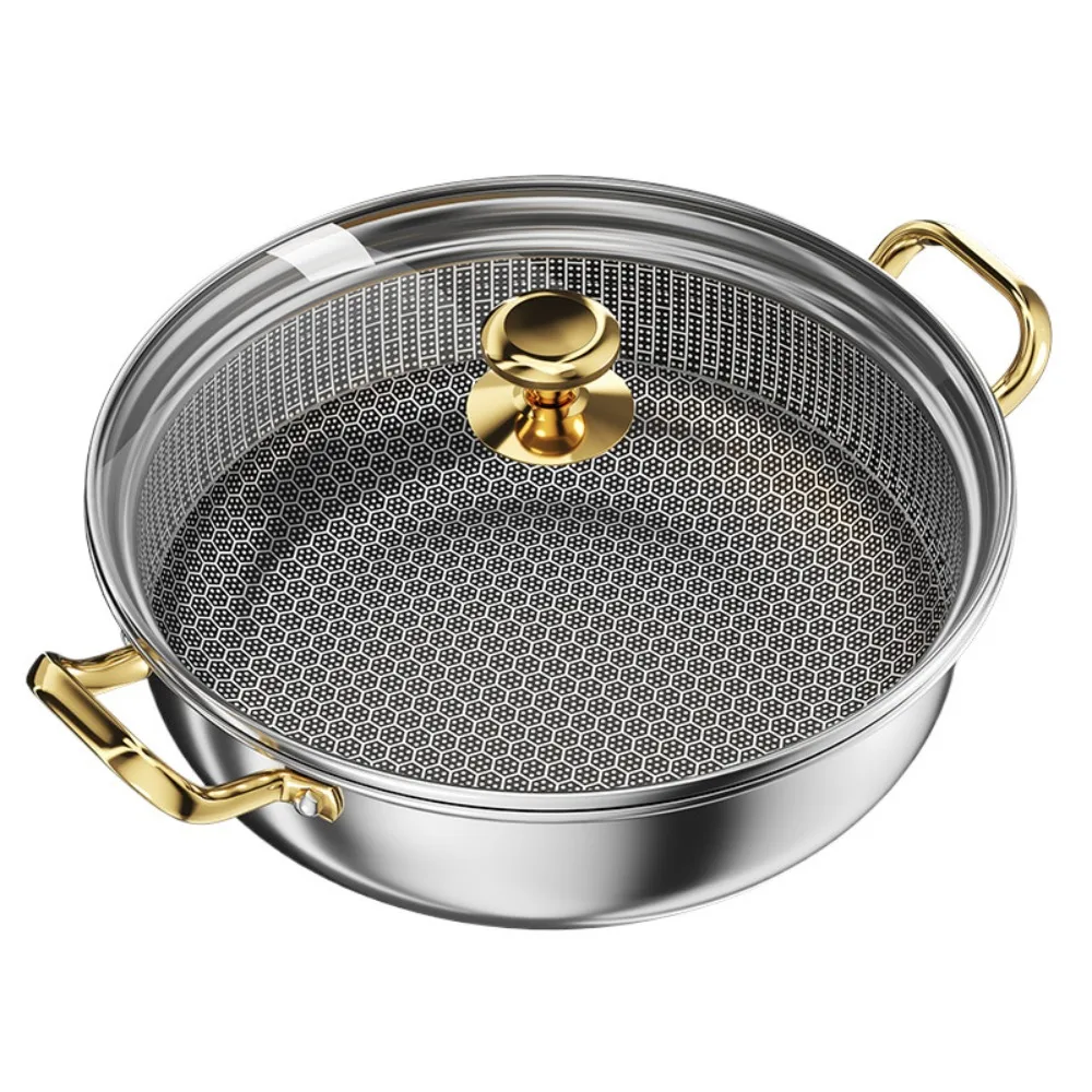 

12 Inch Stainless Steel Nonstick Deep Frying Pan Hot Pot with Lid Soup Pot Wok Two Handle Hold PFOA Free, Dishwasher Oven Safe