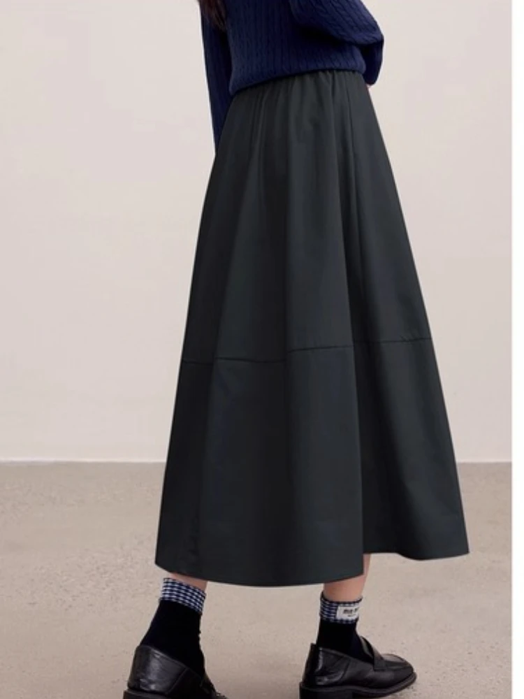 SENTUBILA faldas acampanadas para mujer 100% algodón 2025 otoño faldas largas negras holgadas simples falda cálida y cómoda para mujer de oficina 153QG2856