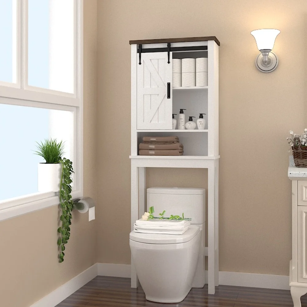 Over The Toilet Storage Cabinet, Farmhouse Above Toilet Storage Cabinet with Adjustable Shelves & Sliding Barn Doors