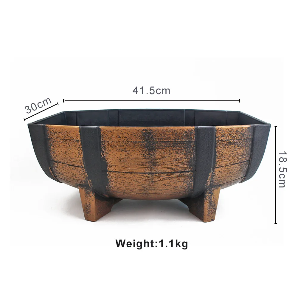 Creative Gardening Plastic Imitation Wooden Bucket Flower Pot, Bucket Flower Pot