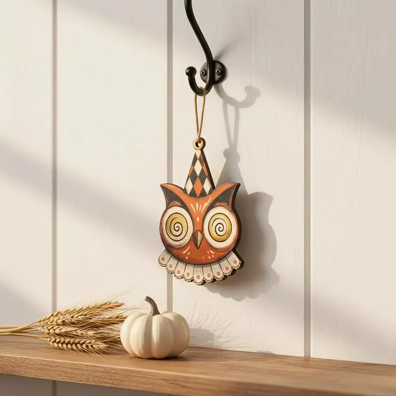 Vintage Wooden Halloween Hanging Ornament Adorable Ghost Vampire Print Suitable for Home Office Halloween Decorations