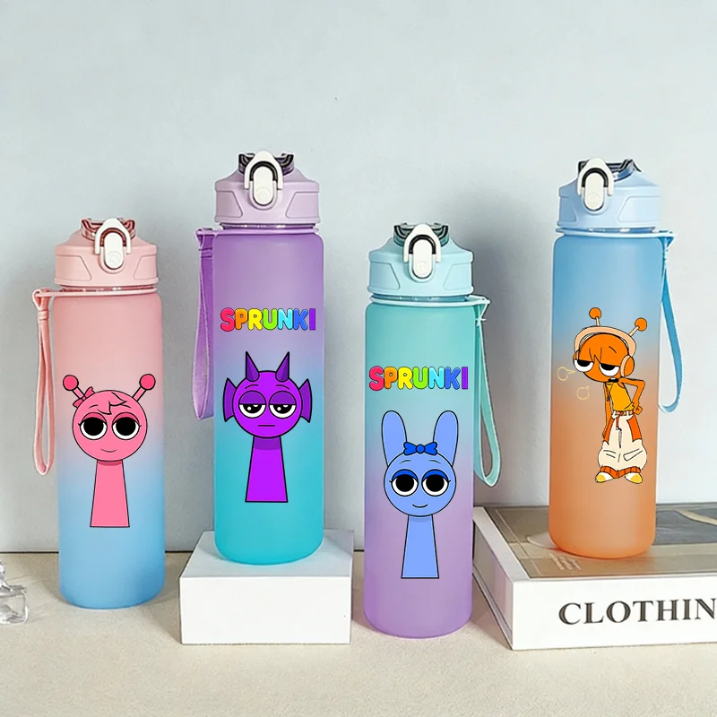 750ml Sprunkis Water Bottle Fashion Gradient Color Kettle with Marker Hot Game Anime Leak-proof Cup Outdoor Sport Water Cup Gift