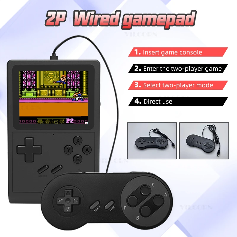 VILCORN 3 inch Handheld Game Console Player Portable Video Game Console 6000 Game For FC/SFC/GB/GBA with Wired Gamepad