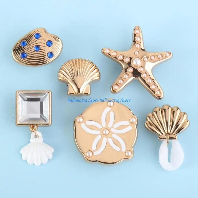 573B Pack Of 6 Oceans Shell Shoe Charm With Sparkly Rhinestones Clog Shoes Decorations Easy Install For All Season