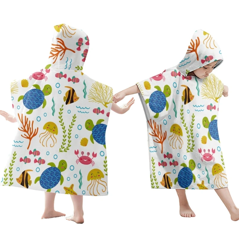 Opvouwbare kinderstrandlaken met capuchon, wikkeldoek, comfortabele kindercape, strandbadjas, comfortabele mantelbadhanddoek