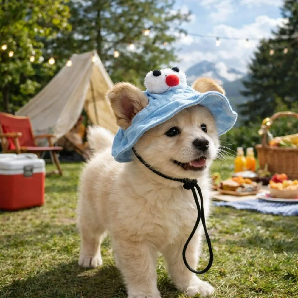 

Fashion Adjustable Cat Bucket Hat Round Brim Breathable Pet Sun Hat with Ear Holes Dog Caps Hiking