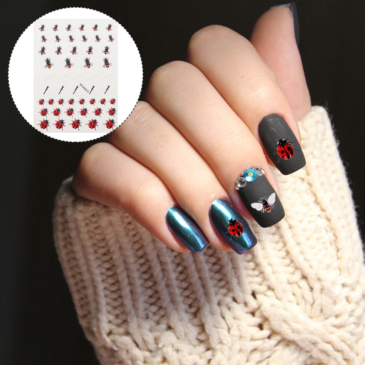 

3D Bee Shaped Patch Full Cover Waterproof Diy Art Stickers Manicure Decoration Nail Supply Colorful Nail