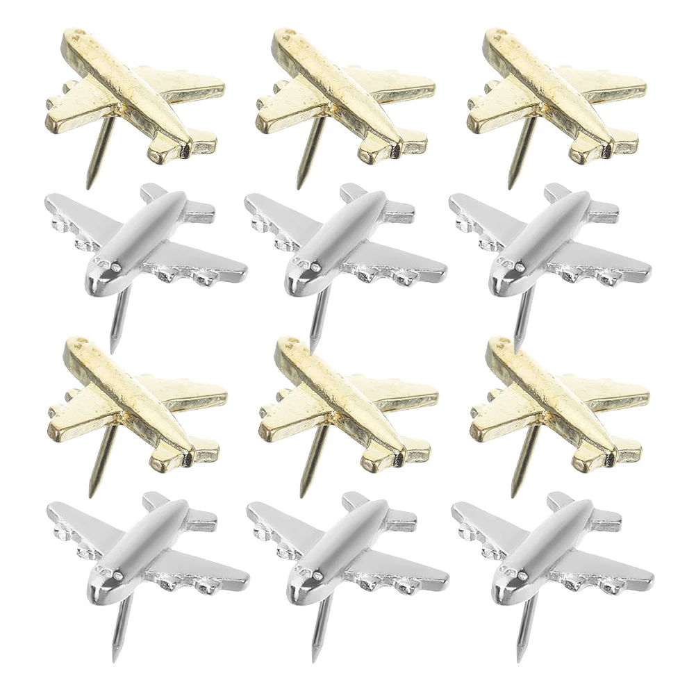12 قطعة ثلاثية الأبعاد طائرة دفع دبابيس معدنية Thumbtacks لوحة مزخرفة المسامير المنزل مكتب صور جدار الفلين خريطة الملحقات #1