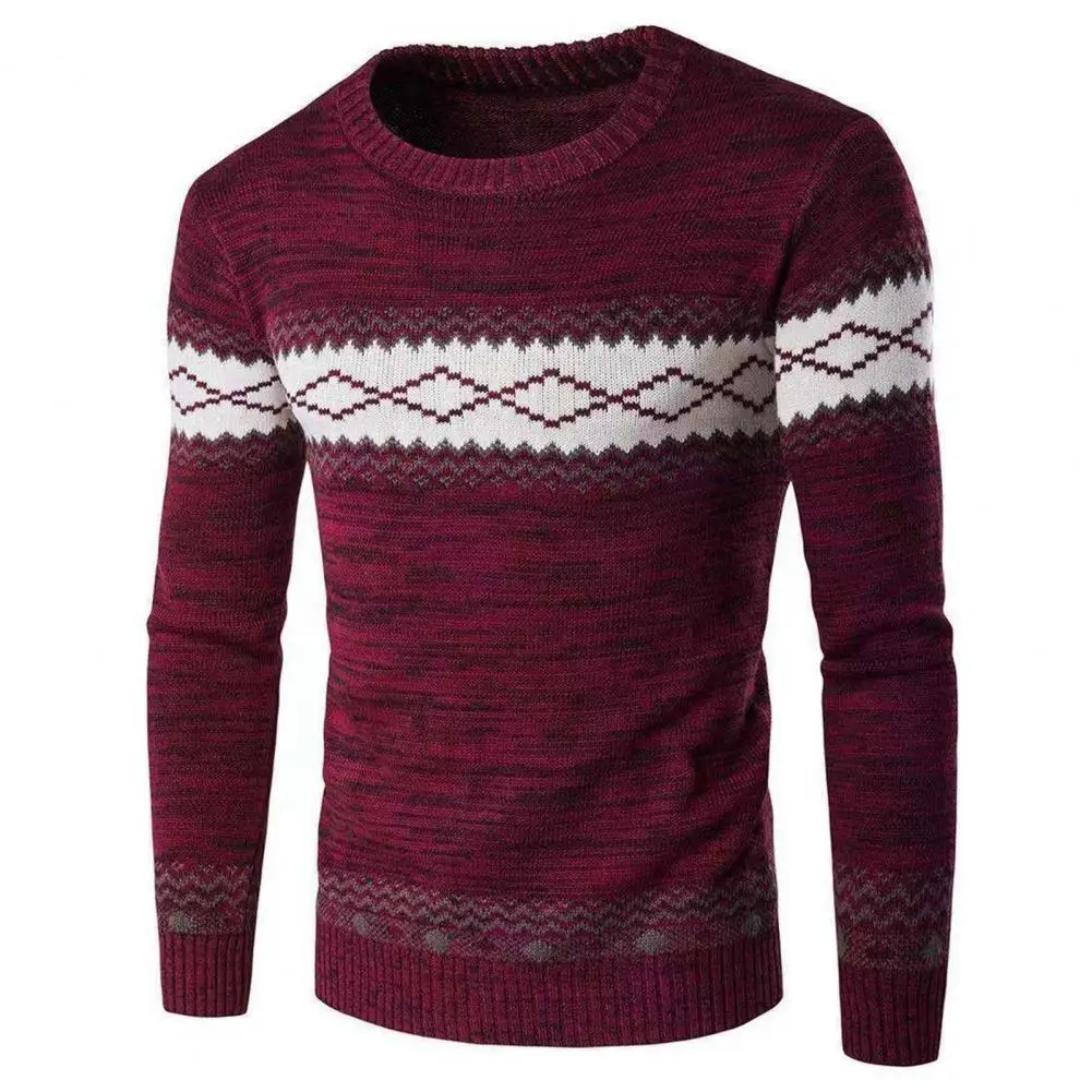 New Autumn Pullover Men's Sweater O-neck Patchwork Long Sleeve Warm Slim Sweaters Men Sweater Pullover British Boutique