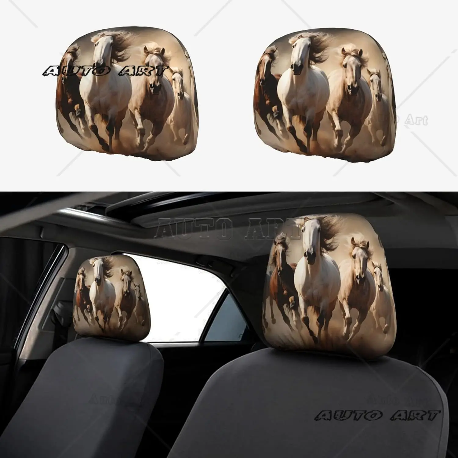 

Running Horse Car Headrest Covers Set of 2 Universal Automotive Seat Head Rest Cover Accessories for Car Truck