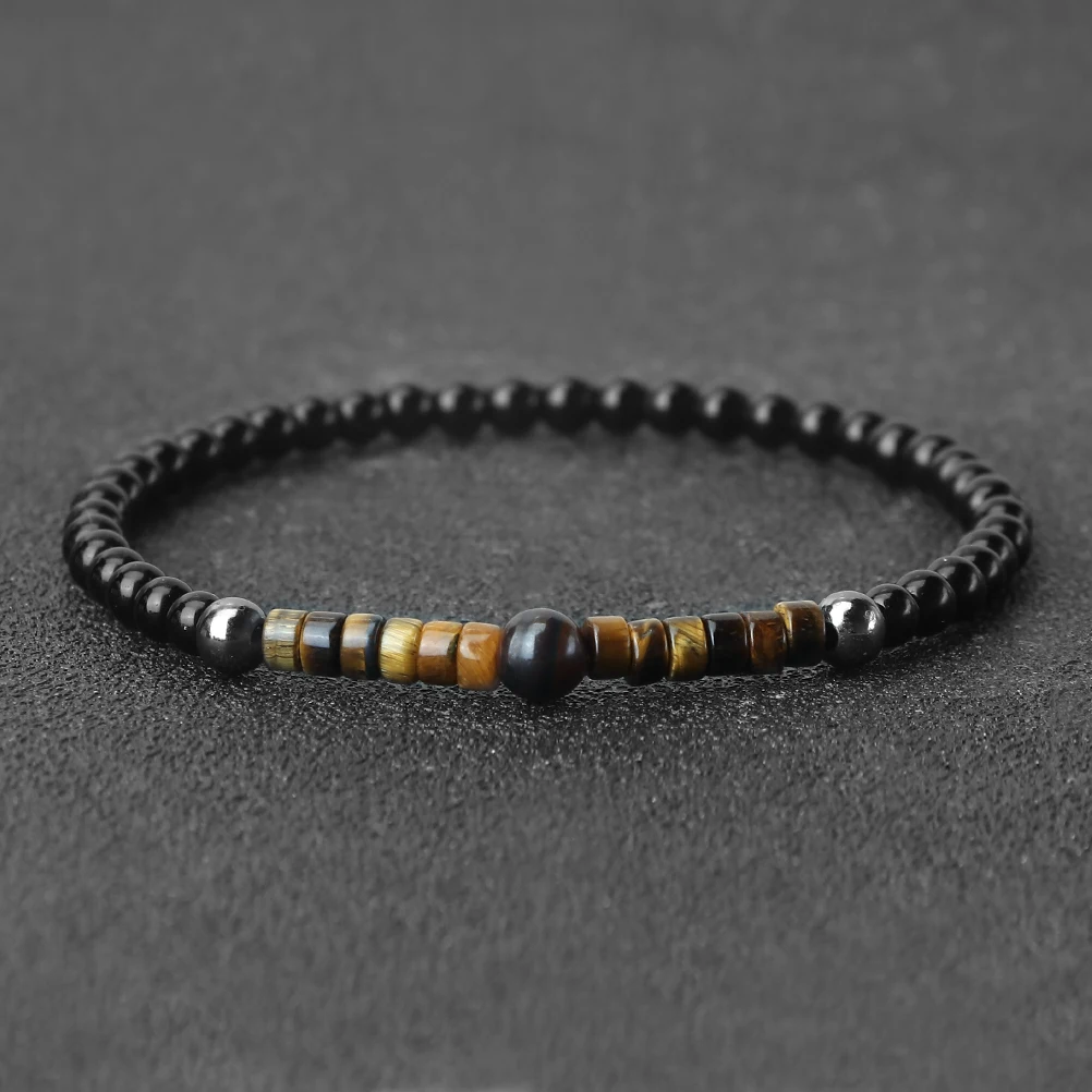 Natuursteen Kralen Armband 4mm Lavasteen Bangle Tijger Steen Spacer Ketting Voor Vrouwen Mannen Mode Elastische Polsband Sieraden Gift