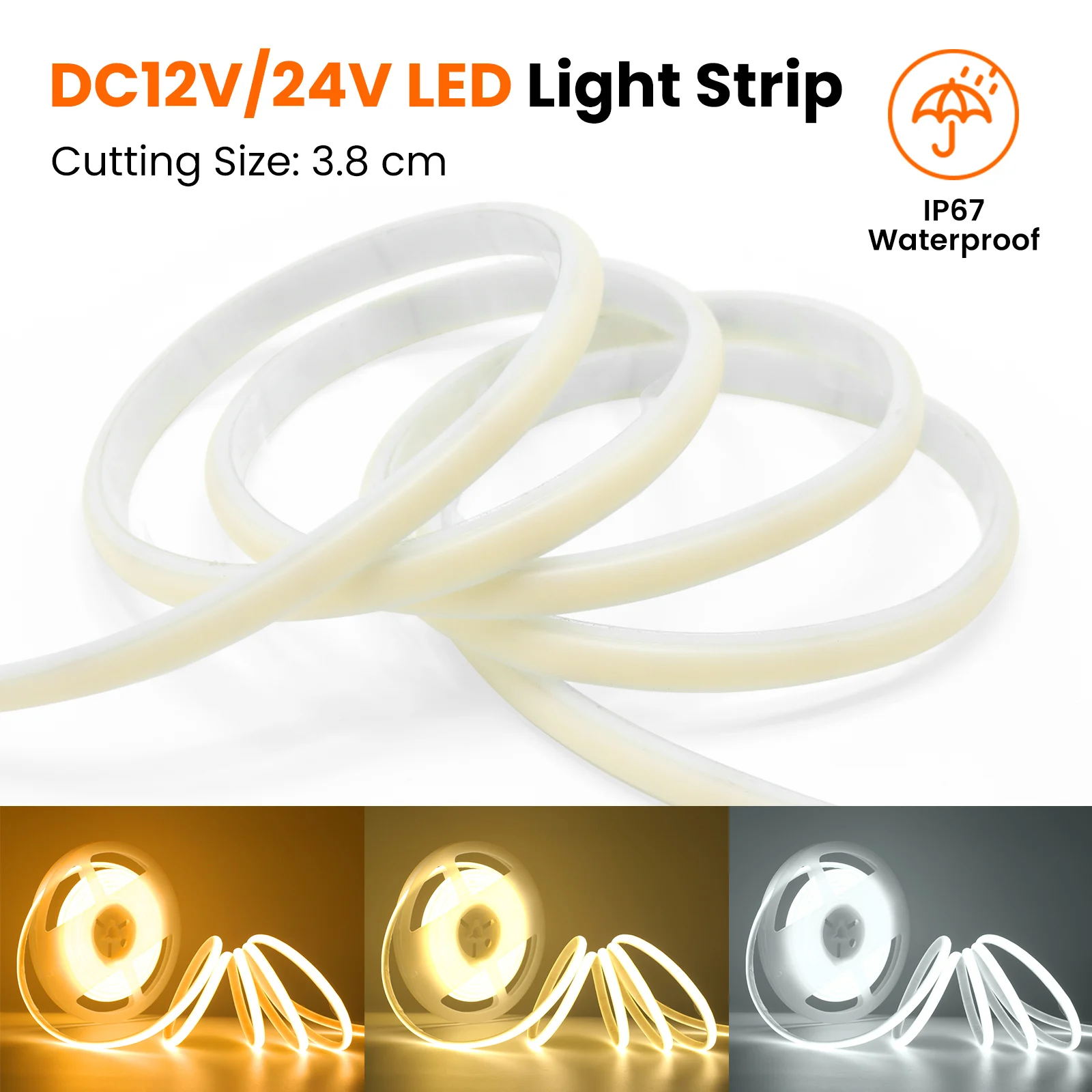 COB LED قطاع 12 فولت 24 فولت مقاوم للماء 320 المصابيح/م 0.5 متر 5 متر 10 متر 15 متر 20 متر طبيعي دافئ أبيض شريط لاصق مرن إضاءة داخلية وخارجية #1