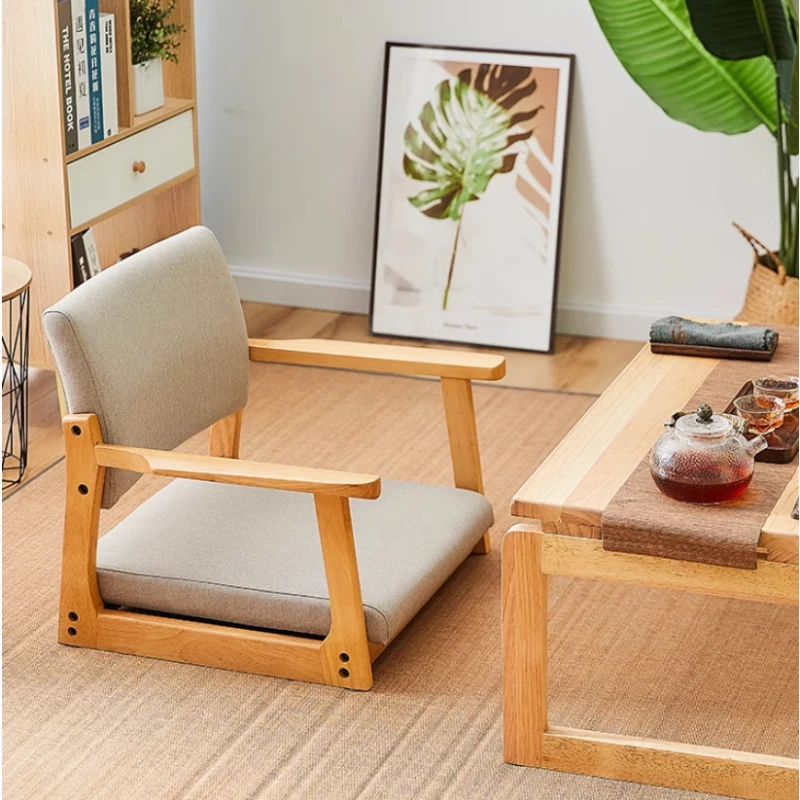 to-Japanese Bay Window Floor Chair Solid Wood Armrest Seat for Tatami Legless Meditation Comfortable