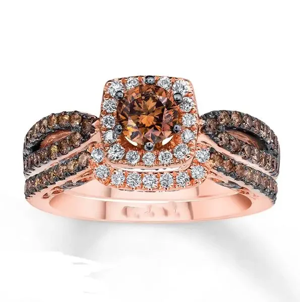 rose Gold Color CZ Rings Paved 2 piece AAA Cubic Zirconia wedding Rings for Women Wholesale Jewelry Aanel Feminino