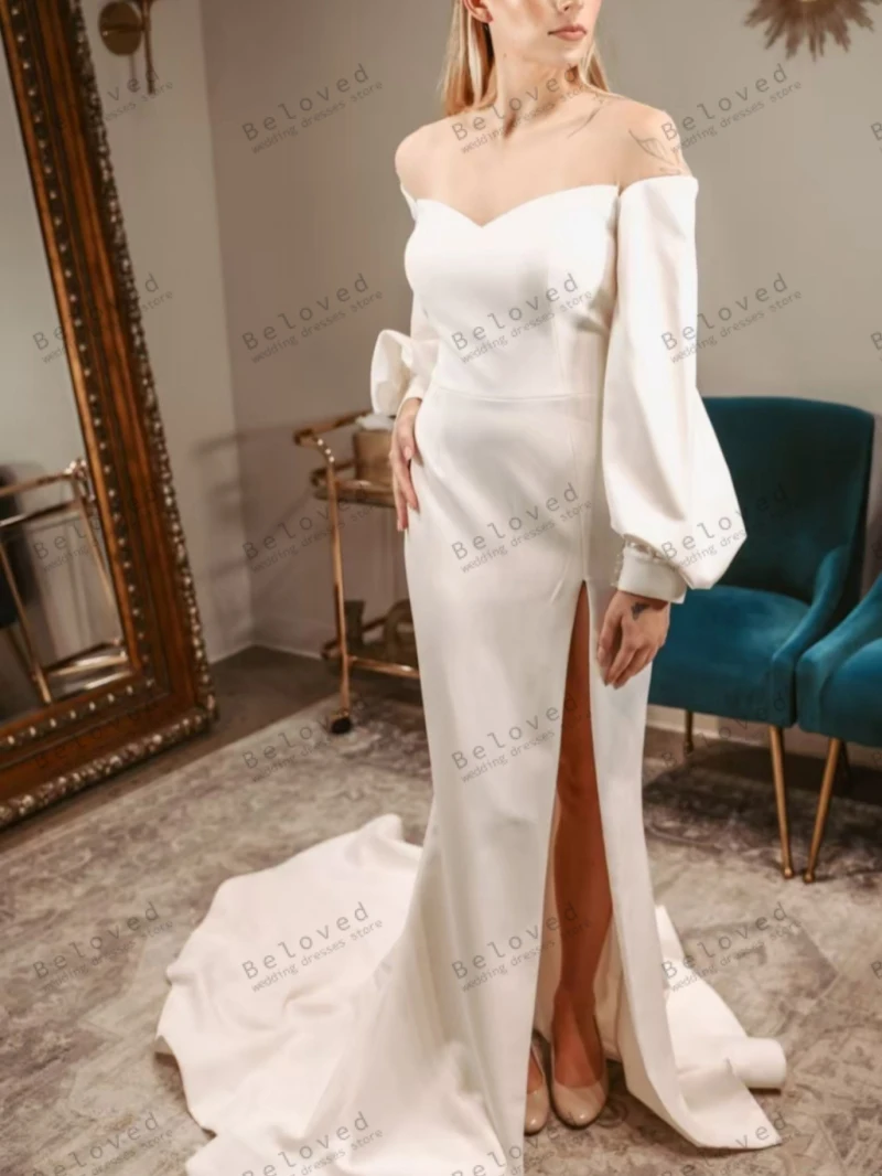 Vestidos De Novia encantadores, Vestidos De Novia elegantes, batas con mangas largas abombadas, tren De barrido con forma De corazón, Vestidos sencillos De Novia personalizados