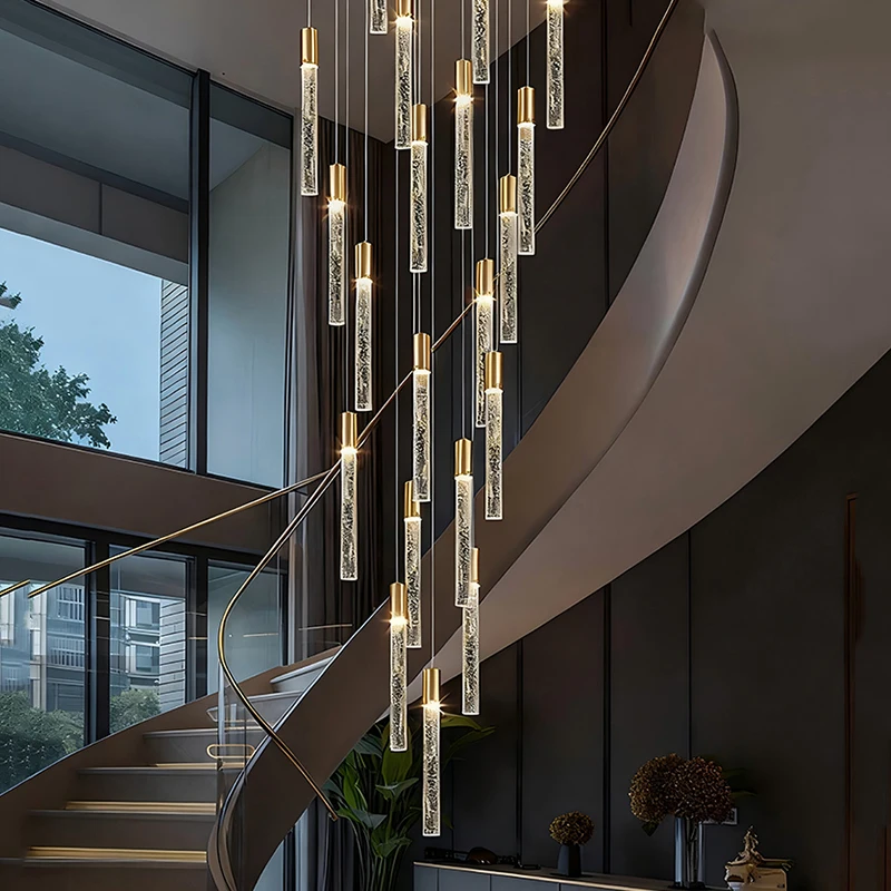 ثريا كريستالية لتزيين المنزل الحديث، مصباح قلادة للدرج، أضواء قلادة لغرفة المعيشة، إضاءة داخلية