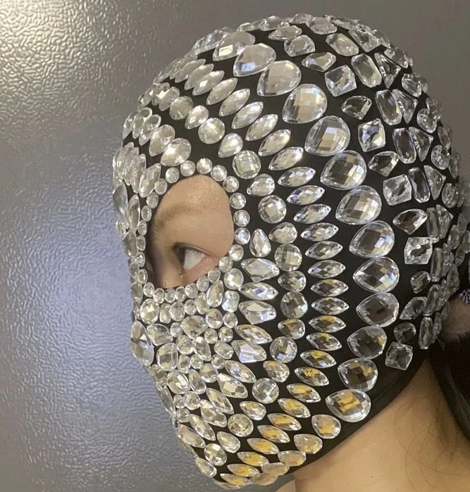 Strass-Mesh-Stirnband Mit Kristallen – Glitzernde Maske Für Halloween, Rave & Partys, Einheitsgröße, Silber