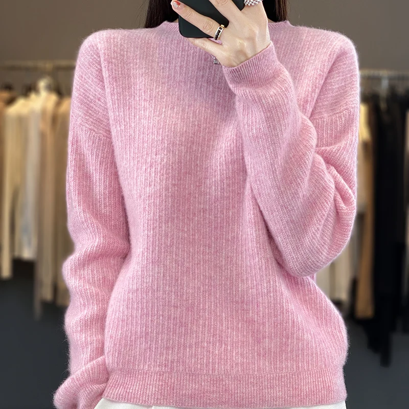 New 100% Pure Wool Sweater Women's Round Neck Pullover Loose Large Size Fashion Cashmere Sweater 2023 Autumn/Winter Knitted Top