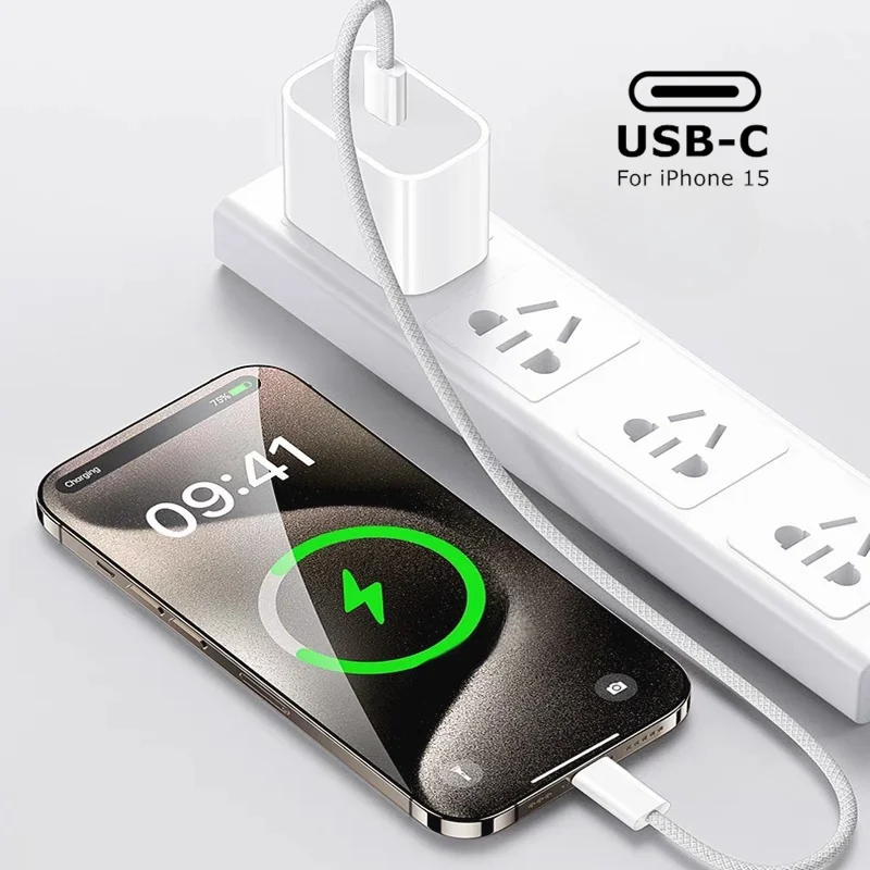 35W USB-C PD Fast Wall Charger for iPhone 15 Plus 16 Pro Max Dual Type-C Braided Charging Cable for Samsung Huawei Realme iQOO