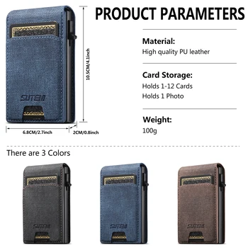 Push-out Card High Quality Faux Leather Card Holder Wallet Holder Large Capacity Can Hold 1-12 Cards 1 Photo Black/Brown/Blue 2