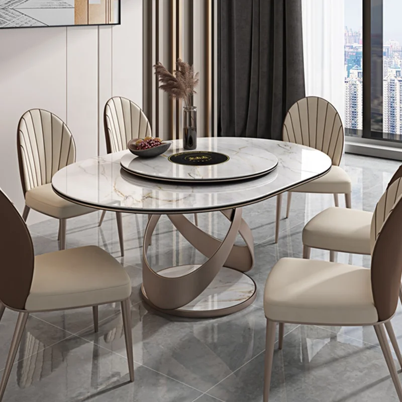 

km-Modern Round Tables Dining Room Table Home Furniture Marble and Stainless Steel Set Dining Table%