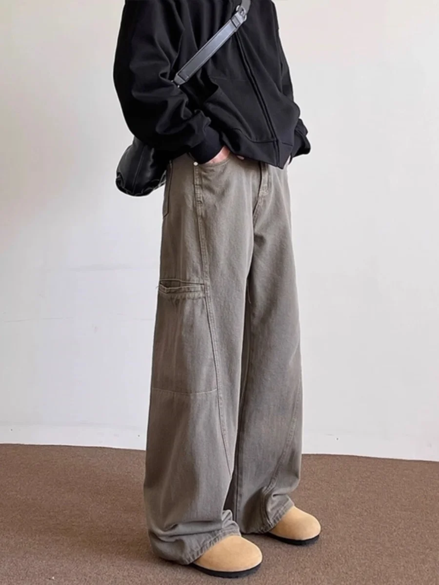 

Американская рабочая одежда в стиле ретро, джинсы, мужские весенне-осенние широкие брюки, длинные джинсы прямого кроя High Street, повседневные джинсовые джинсы