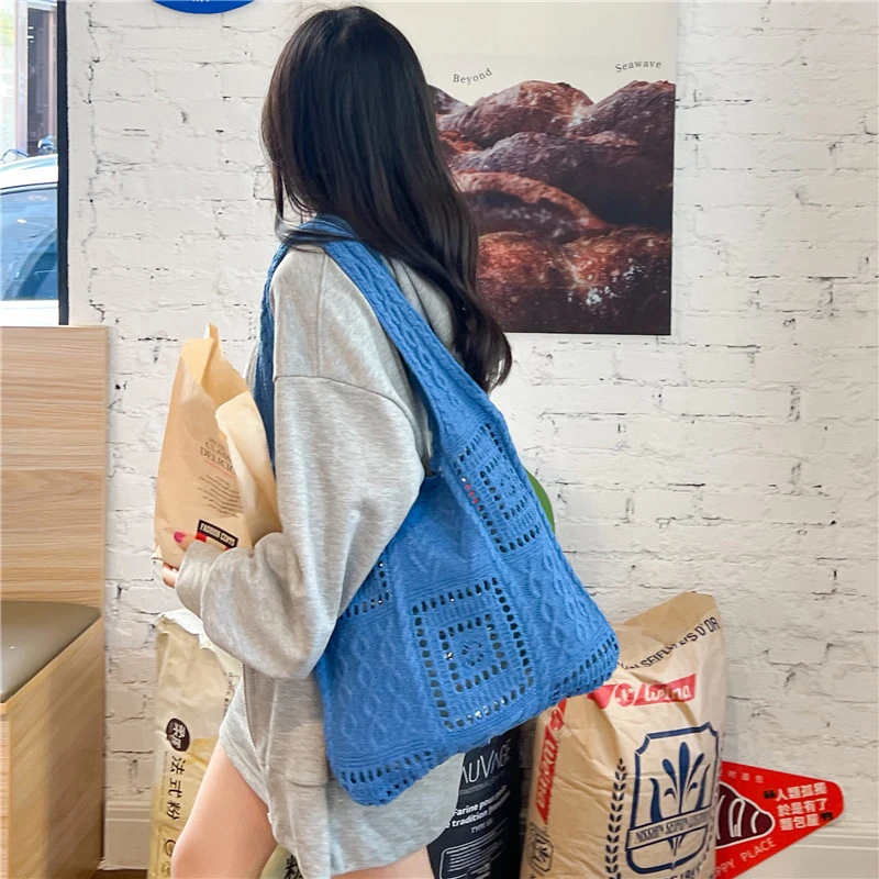 

Y2K Knitted Women's Bag Twist Eco Bag Korean Shopping Handbag Braid Shoulder Bags Crochet Rope Tote Bag Weave Purse Side Bag Ins