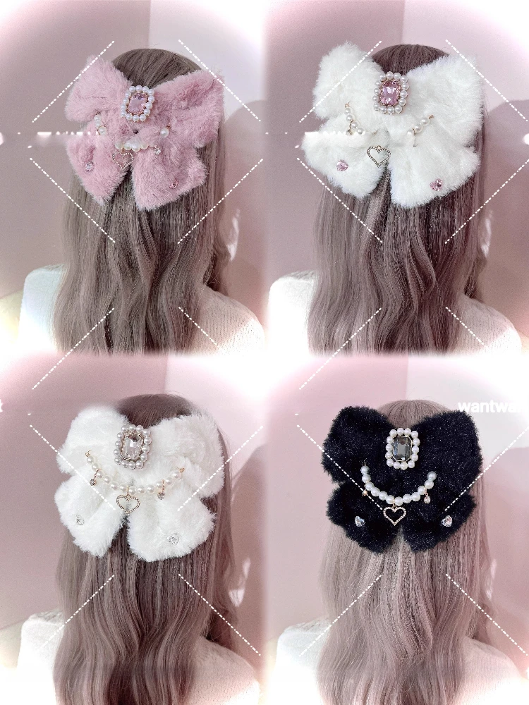 

Original Mass-Produced Lolita Pearl Rhinestone Plush Large Hair Clip Girl Women's Sweet Brooch Headwear Side Clips