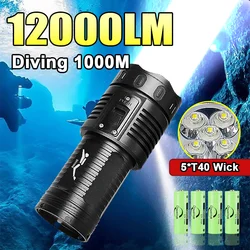Powerful Professional Diving Flashlight 5*T40 High Power LED Diving Flashlights IPX8 Waterproof Scuba Diving Torch Light Fishing