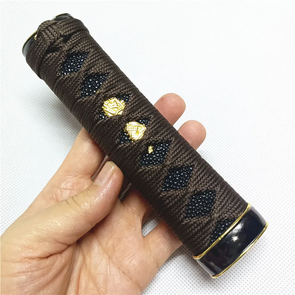 15cm brown silk cord Black Imitated Rayskin Tsuka Wakizashi Handle Fittings For Japanese Sword Katana Fittings