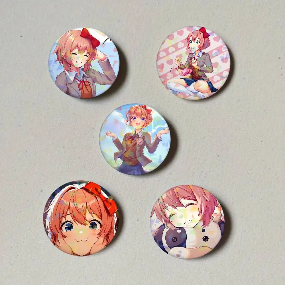 Game Character Sayori Laser Button Pins Backpack Clothing Decor Brooch Fiction Badge Jewelry Gifts