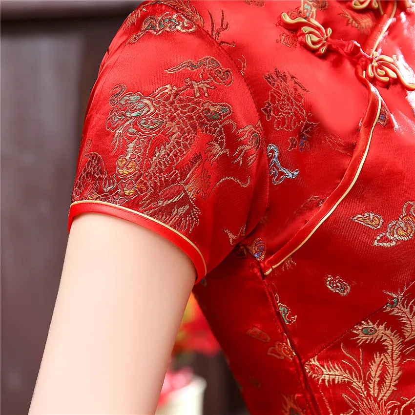 Cheongsam Dress Short SleeveIm Qipao Elegant Women Summer Dragon Phoenix Dresses Slim Dress Oversize 6XL