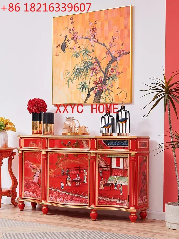 TAO New Chinese Style National Fashion Household French Court Hand Painted Golden Outline Foyer Doorway Sideboard Cabinet