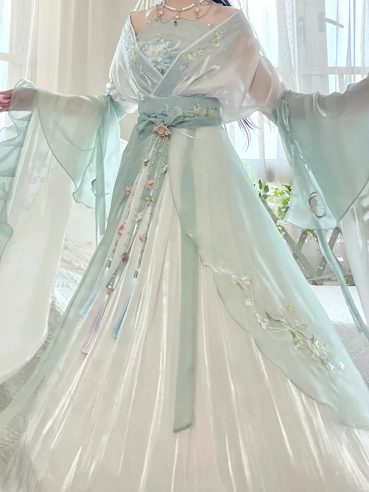 

Китайское платье Hanfu, женское традиционное танцевальное платье с вышивкой