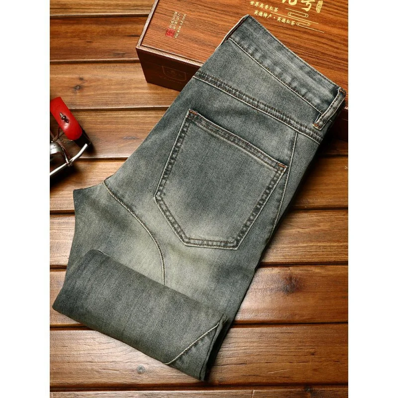 New washed retro jeans for MEN'S FASHION elastic motorcycle trend slim fit straight tube fashion casual fashion biker pants