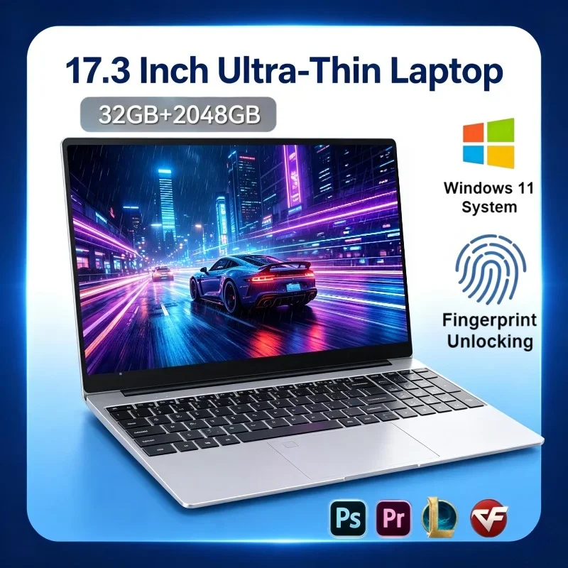 2026 New Arrival 17.3" Intel 6500Y Notebook 32GB RAM 2TB SSD Win 11 Fingerprint Unlock Computer For Office Game