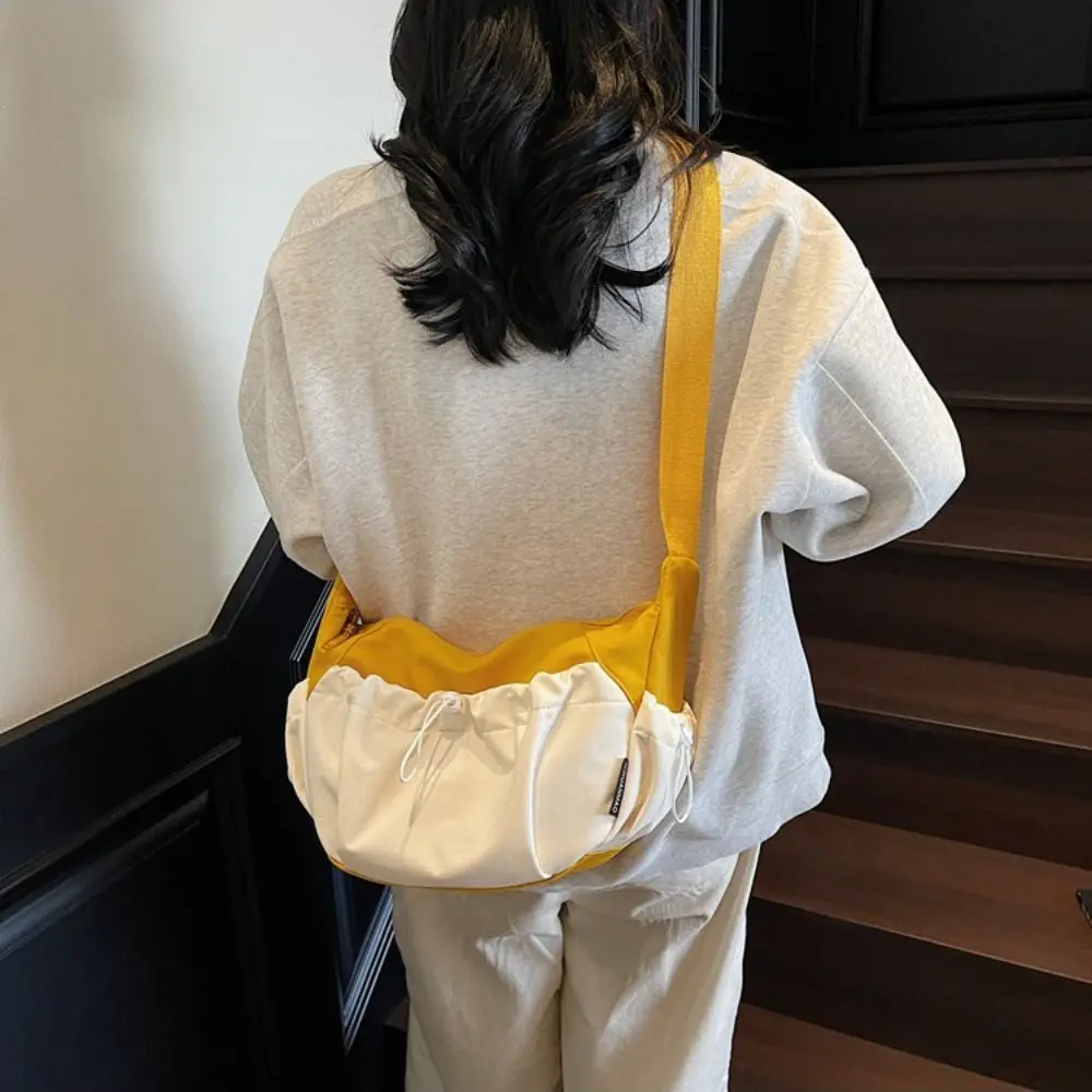 

Creative Contrast Color Nylon Crossbody Bag Drawstring Solid Color Dumplings Shoulder Bag Underarm Portable Fashion Handbag Gift