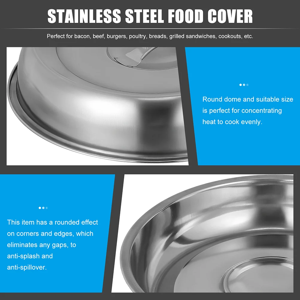 2 Pcs Stainless Steel Food Cover Round Dome Kitchen Cooking Tool Lasting Heat Retaining Bacon Beef Burgers Grilled