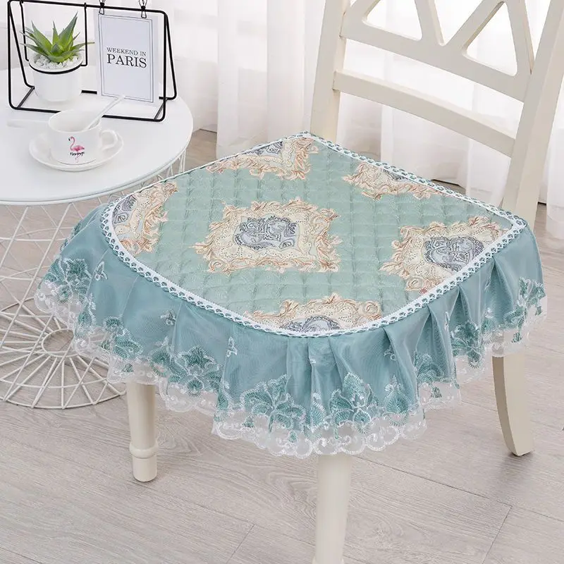 Cotton Non-slip Mat for Dining Chair, Small Fresh Print Pattern, Decorative Lace, Warm Stool Pads, Living Room Cushion, Winter