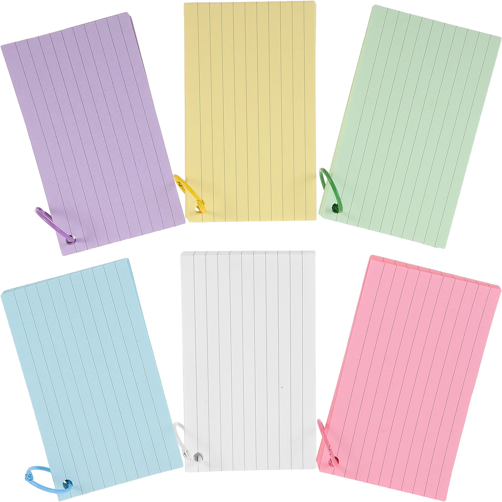 

300 Pages Pre Hole Punched Index Cards 6 Colors Lined Note Cards Portable Flashcards for Office Travel Vocabulary Memo Storage