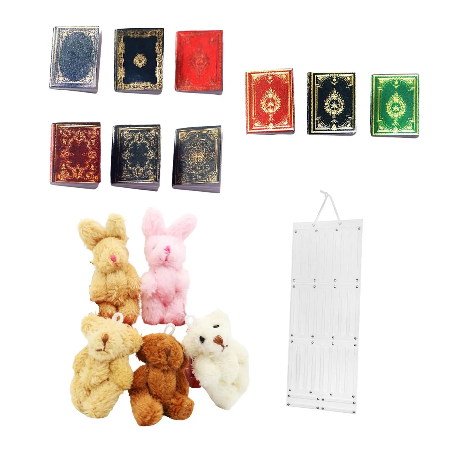 

5x 1/12 Dollhouse Bunny 9x Miniature Book with Hair Clips Organizer Hanger