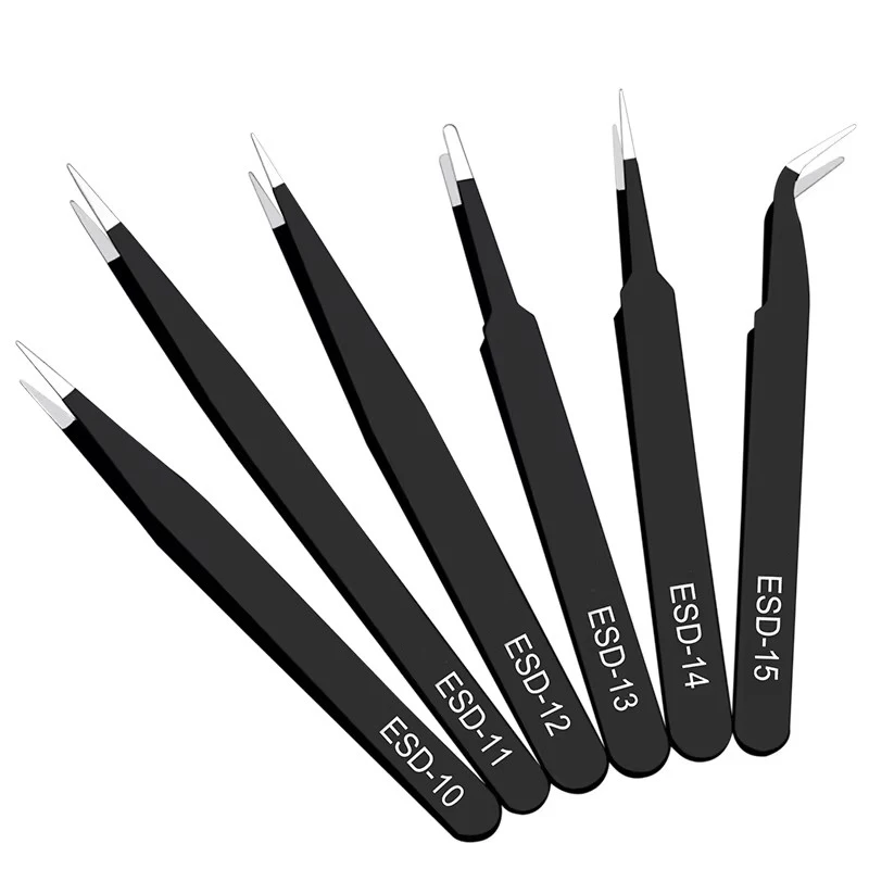 6pcs anti-static stainless steel tweezers set repair repair tool set anti-static hand tool set for model making