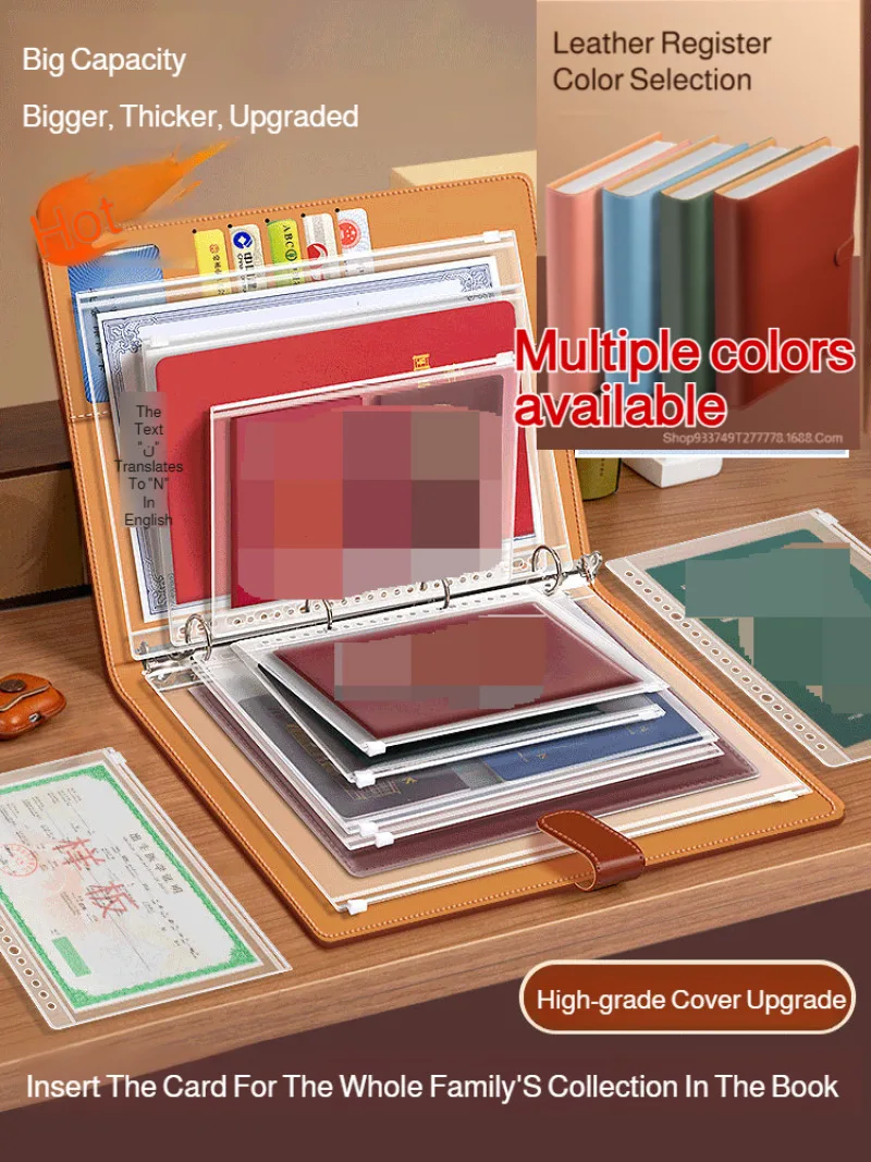 Large Capacity PU Leather Document Organizer Binder Multi-Pocket Family Certificate File Folder Passport Card Storage Book