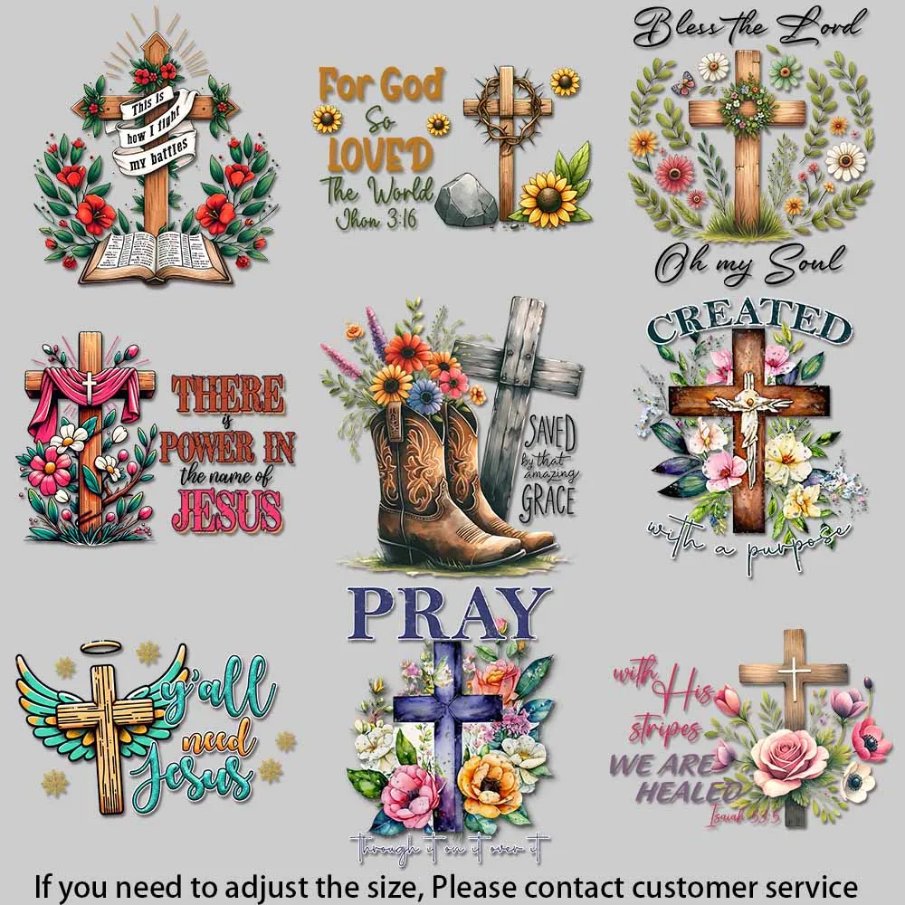Arte del símbolo cristiano, motivos relacionados con Jesús, transferencias de calor para ropa, creaciones coloridas, pegatinas elásticas resistentes, bricolaje